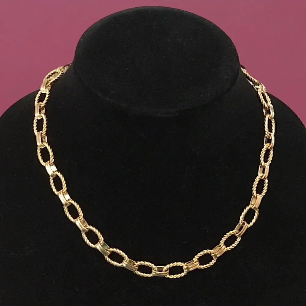 18K GOLD CHAIN LINK  TWISTED STAINLESS INTERLOCKING TEXTURE CHOKER NECKLACE